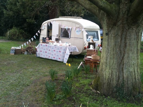 The delightful Quex gardens provided the perfect spot for Bessie to nestle amongst the trees for the day at the Quex Vintage Fair.  Despite a snowy start customers ventured outside for vintage buys and a warming cuppa in Bessie